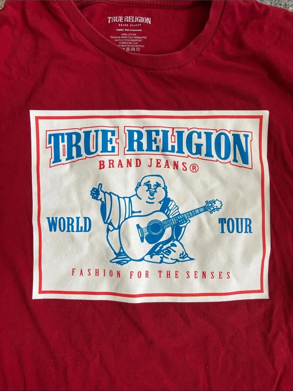 True Religion Men's Deep Red Graphic Logo Tee
